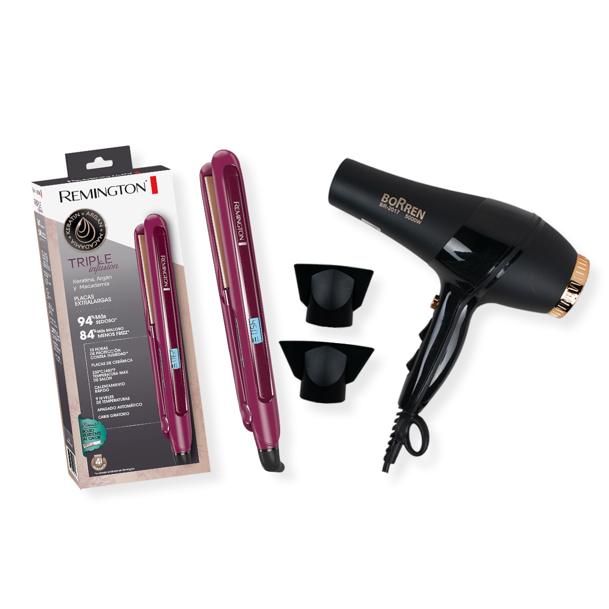 PLANCHA TRIPLE INFUSIÓN ORIGINAL REMINGTON CON SECADOR BORREN SEMIPROFESIONAL 5000W