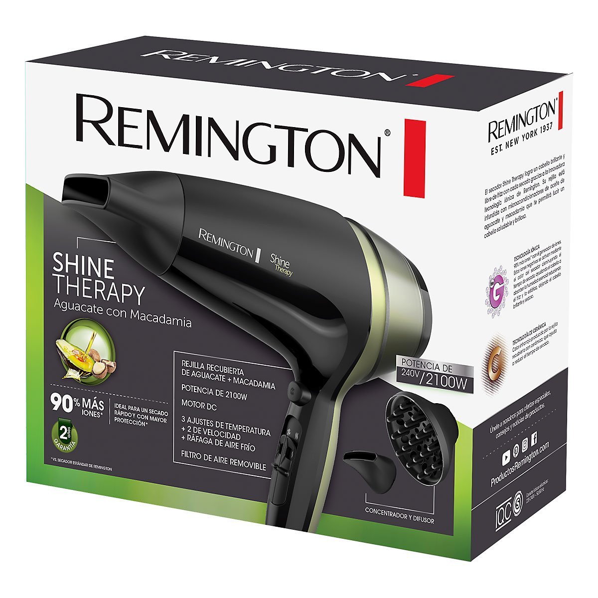 SECADOR ORIGINAL REMINGTON SHINE THERAPY AGUACATE Y MACADAMIA D13A - Imagen 3