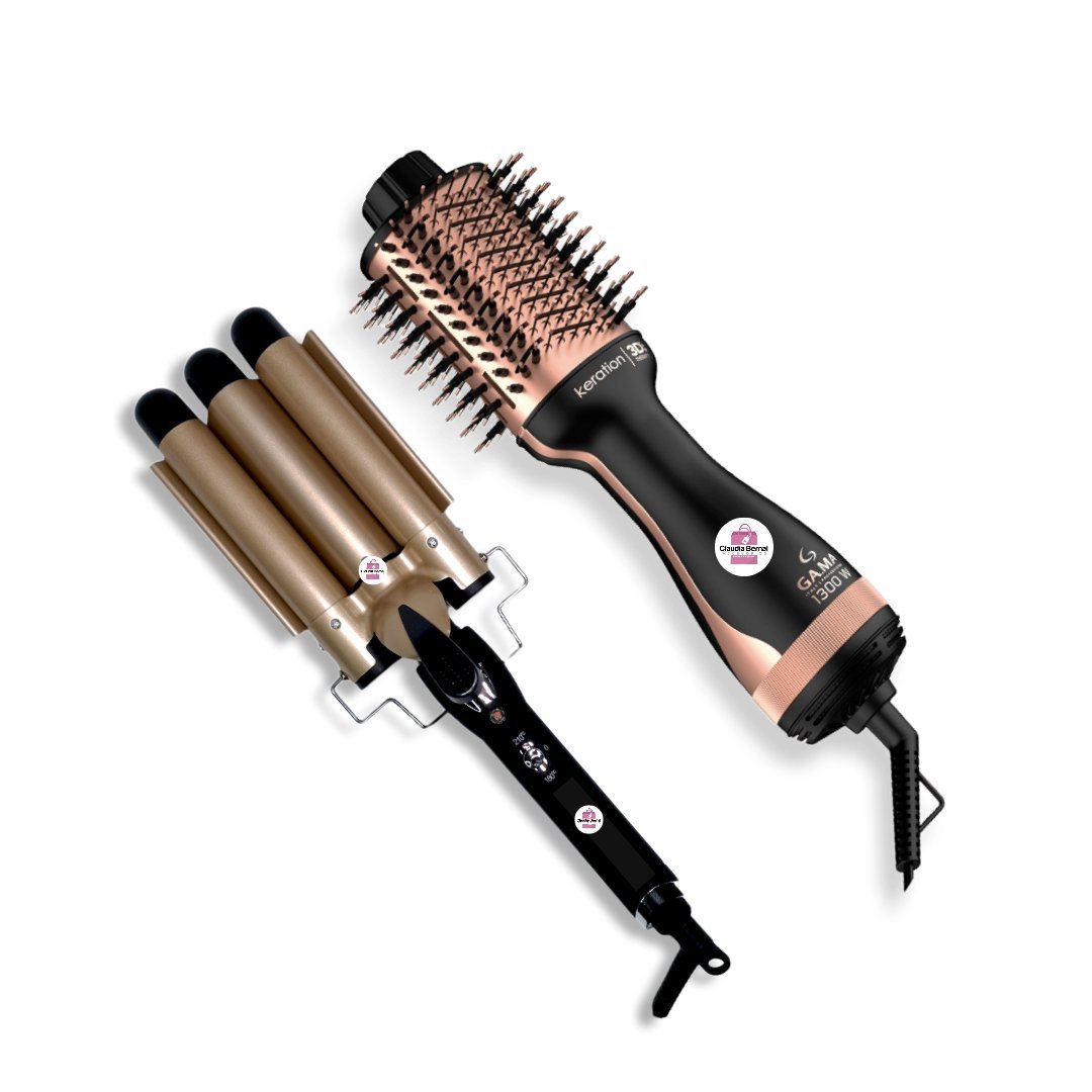 COMBO CEPILLO SECADOR KERATION GAMA ORIGINAL + RIZADOR ONDAS DE SIRENA