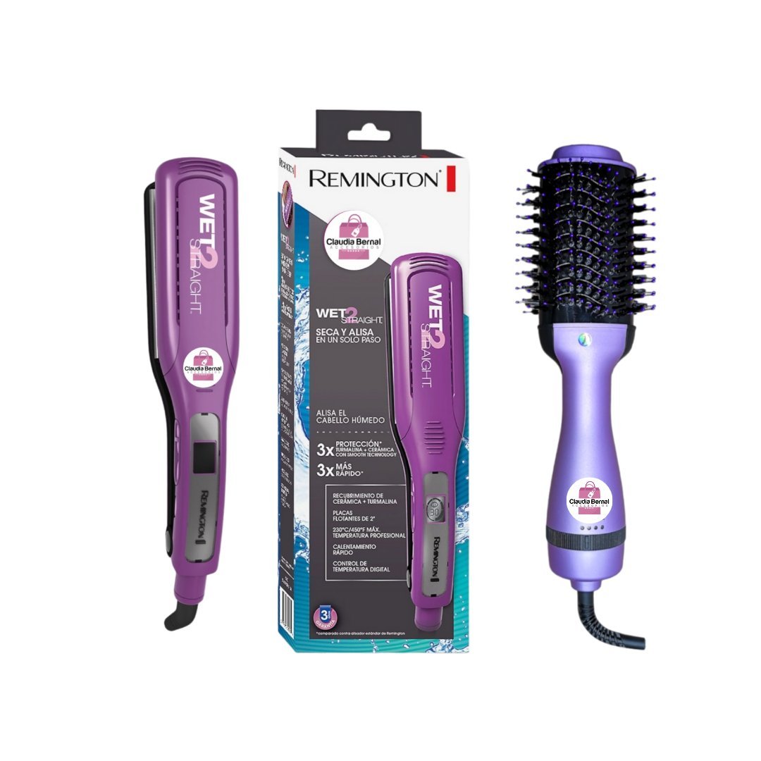 COMBO ALISADORA WTE2STRAIGHT ORIGINAL REMINGTON CON CEPILLO SECADOR ERGONÓMICO
